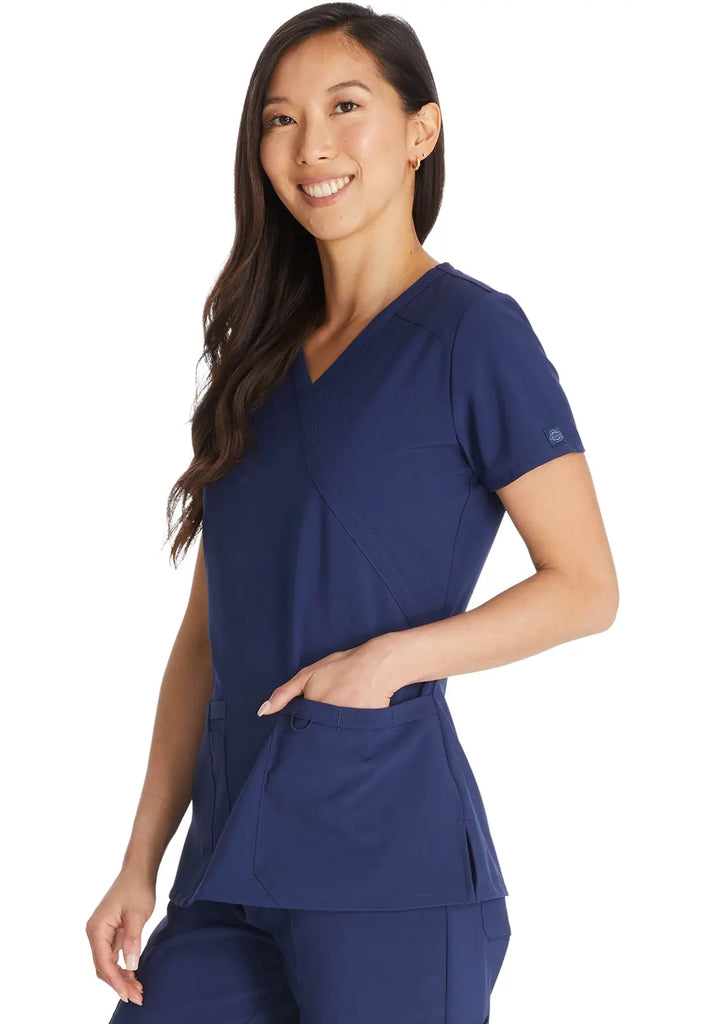 Dickies Scrubs Mock Wrap Top Navy | scrub-supply.com