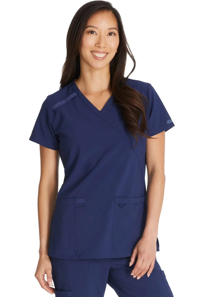 Dickies Scrubs Mock Wrap Top Navy | scrub-supply.com