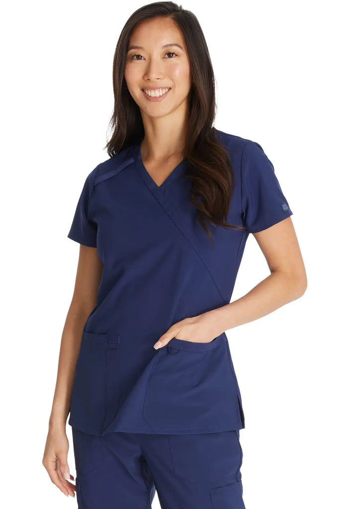 Dickies Scrubs Mock Wrap Top Navy | scrub-supply.com