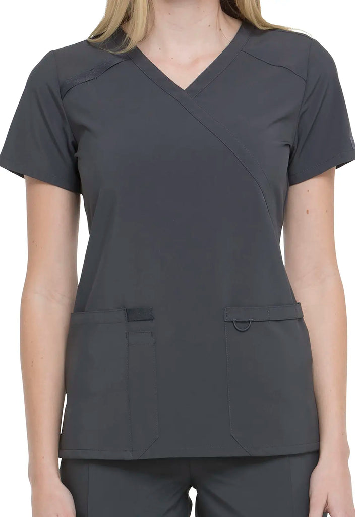 Dickies Scrubs Mock Wrap Top Pewter | scrub-supply.com