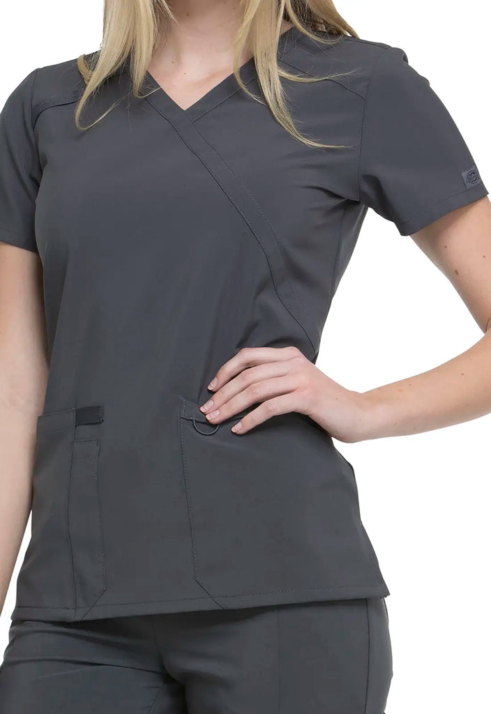 Dickies Scrubs Mock Wrap Top Pewter | scrub-supply.com