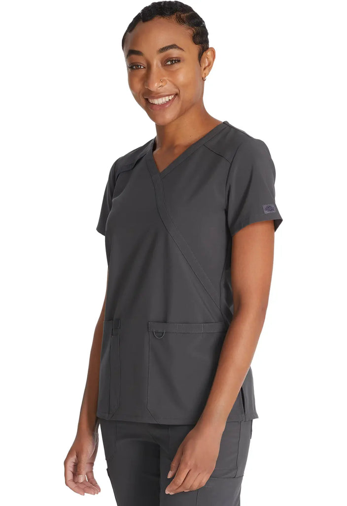 Dickies Scrubs Mock Wrap Top Pewter | scrub-supply.com