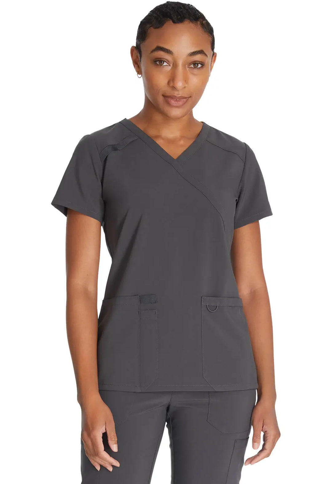 Dickies Scrubs Mock Wrap Top Pewter | scrub-supply.com