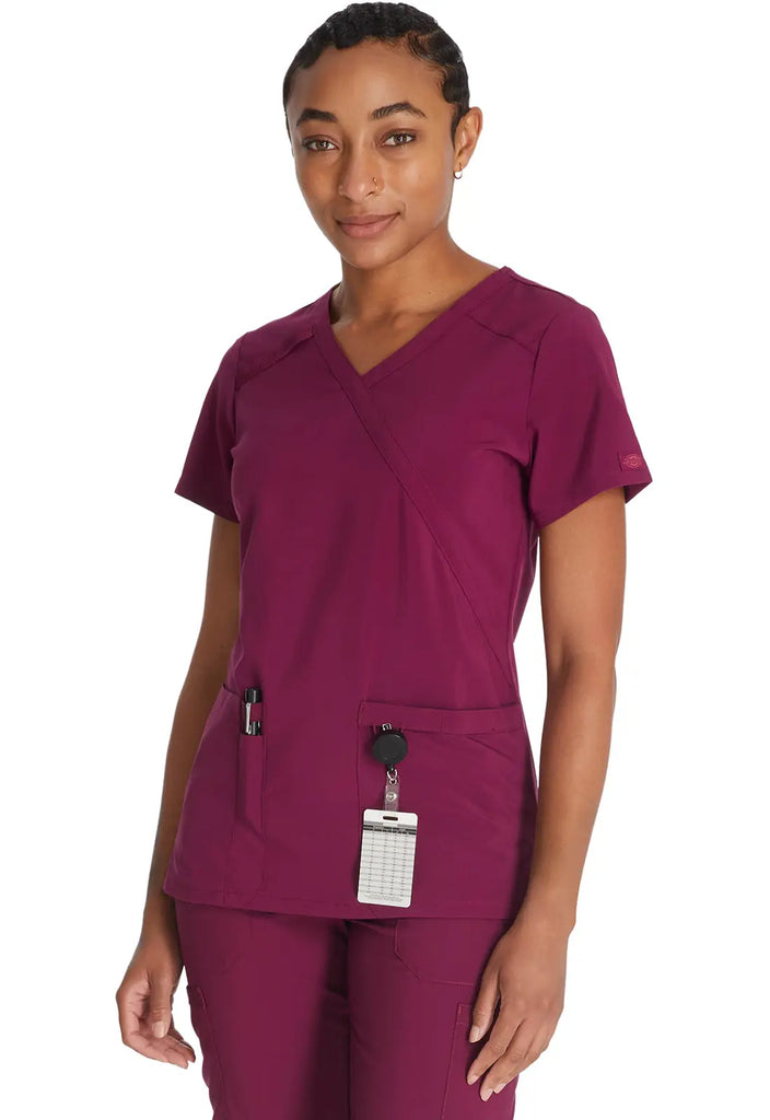 Dickies Scrubs Mock Wrap Top Wine | scrub-supply.com