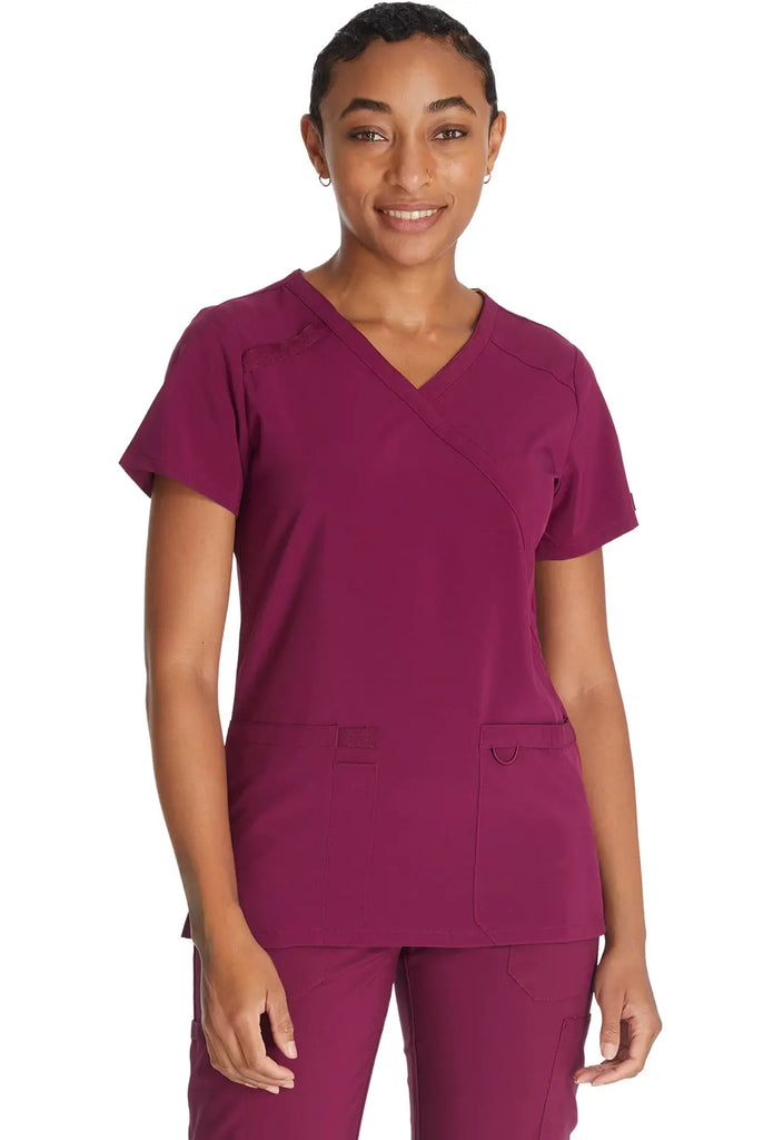 Dickies Scrubs Mock Wrap Top Wine | scrub-supply.com