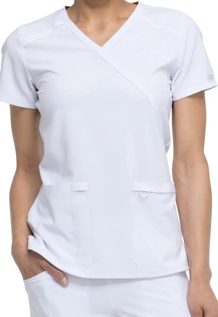 Dickies Scrubs Mock Wrap Top White | scrub-supply.com