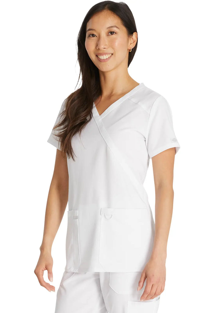 Dickies Scrubs Mock Wrap Top White | scrub-supply.com