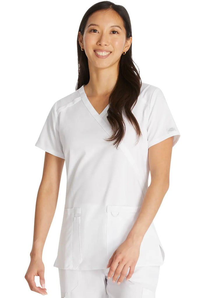 Dickies Scrubs Mock Wrap Top White | scrub-supply.com