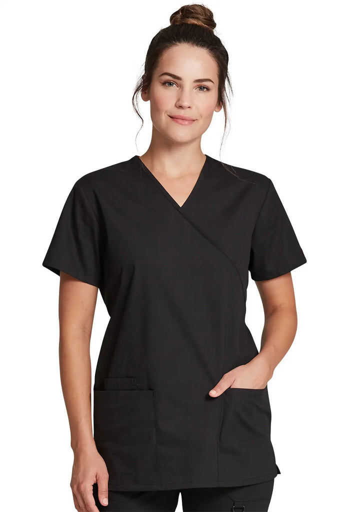 Dickies Scrubs Mock Wrap Tunic Black | scrub-supply.com