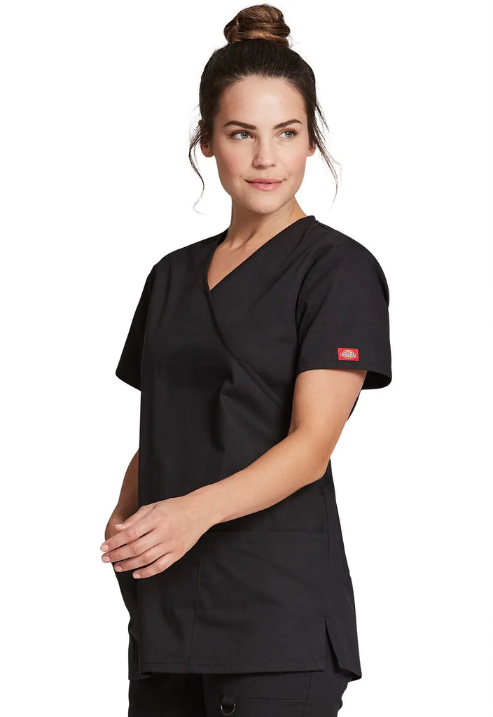 Dickies Scrubs Mock Wrap Tunic Black | scrub-supply.com