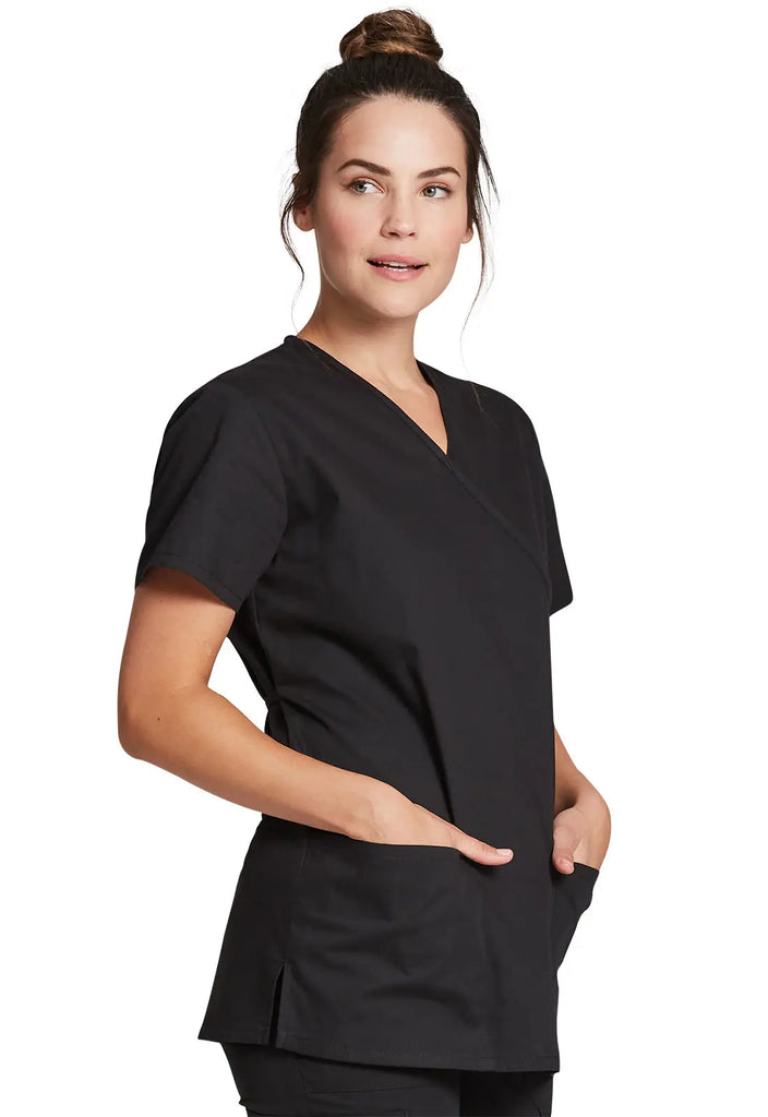 Dickies Scrubs Mock Wrap Tunic Black | scrub-supply.com