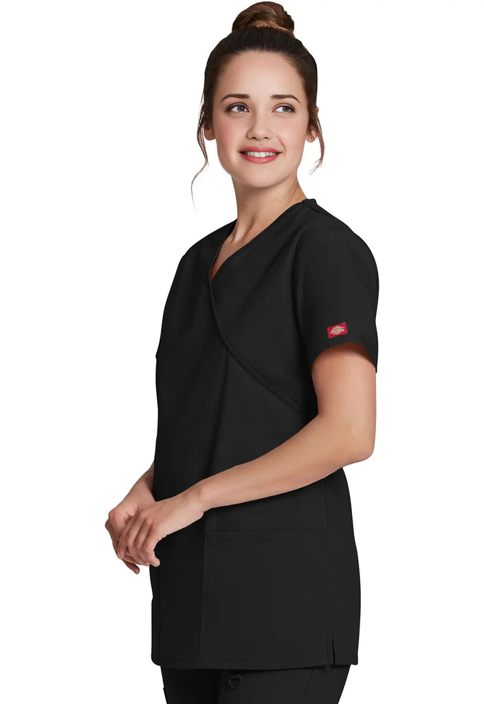 Dickies Scrubs Mock Wrap Tunic Black | scrub-supply.com