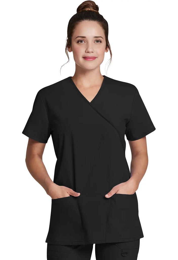 Dickies Scrubs Mock Wrap Tunic Black | scrub-supply.com