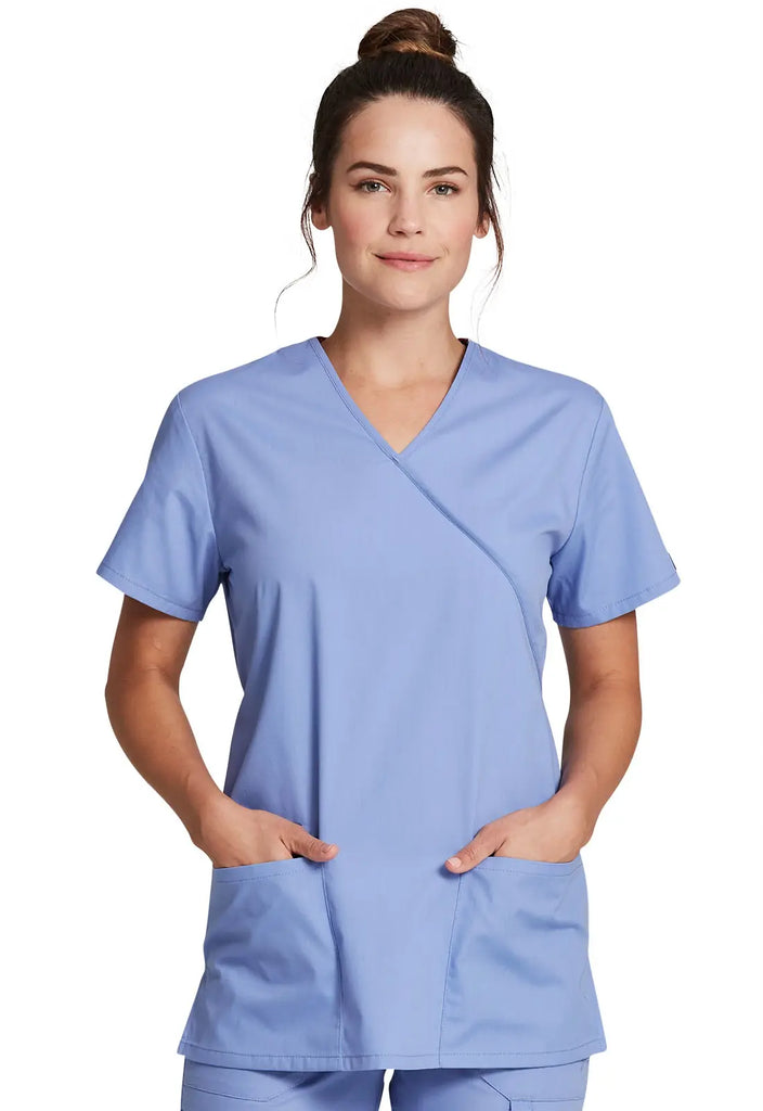 Dickies Scrubs Mock Wrap Tunic Ceil Blue | scrub-supply.com