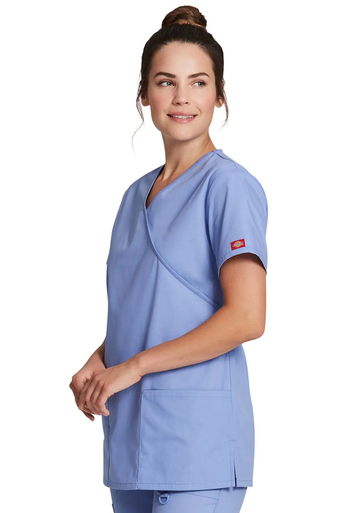 Dickies Scrubs Mock Wrap Tunic Ceil Blue | scrub-supply.com