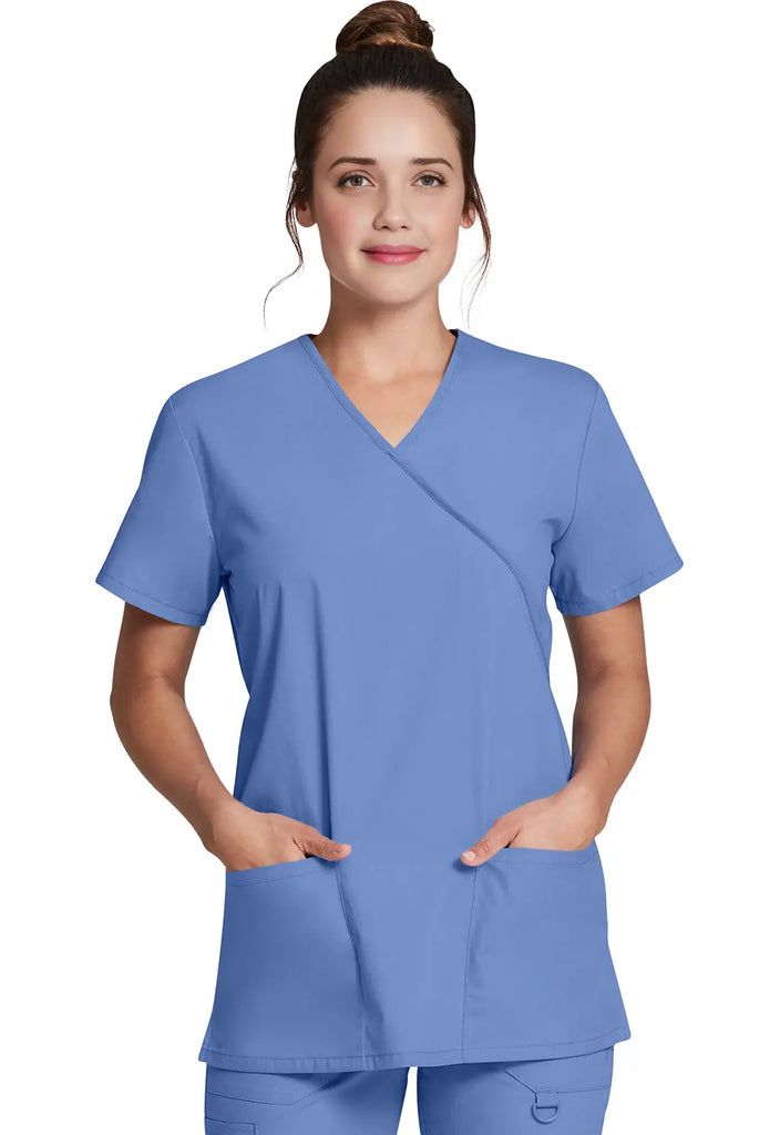 Dickies Scrubs Mock Wrap Tunic Ceil Blue | scrub-supply.com