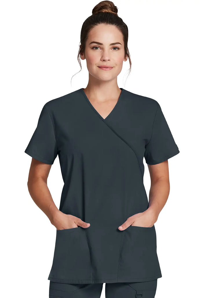 Dickies Scrubs Mock Wrap Tunic Pewter | scrub-supply.com