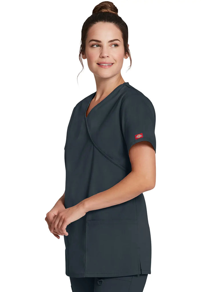 Dickies Scrubs Mock Wrap Tunic Pewter | scrub-supply.com