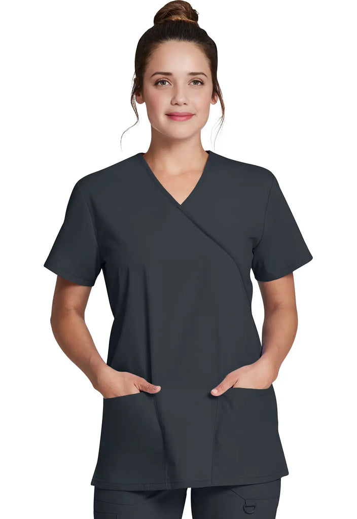 Dickies Scrubs Mock Wrap Tunic Pewter | scrub-supply.com