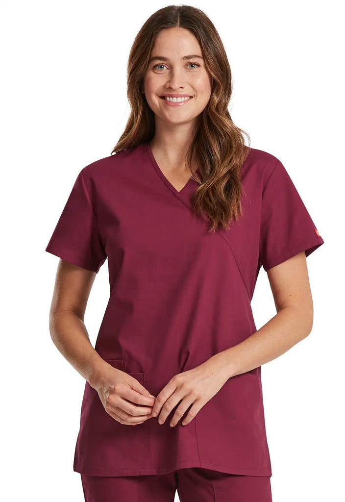 Dickies Scrubs Mock Wrap Tunic Wine | scrub-supply.com