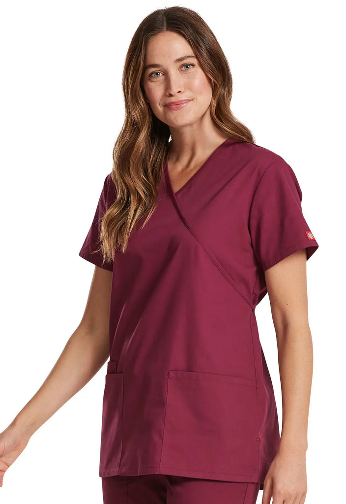 Dickies Scrubs Mock Wrap Tunic Wine | scrub-supply.com