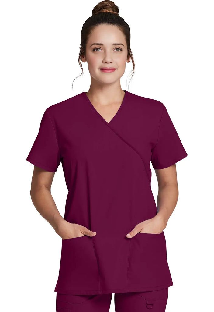 Dickies Scrubs Mock Wrap Tunic Wine | scrub-supply.com