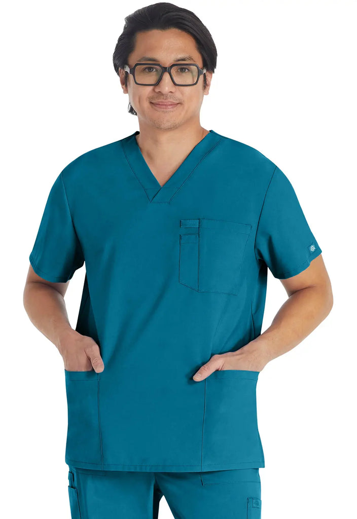 Dickies Scrubs 5-Pocket Men's V-Neck Top Caribbean Blue | scrub-supply.com