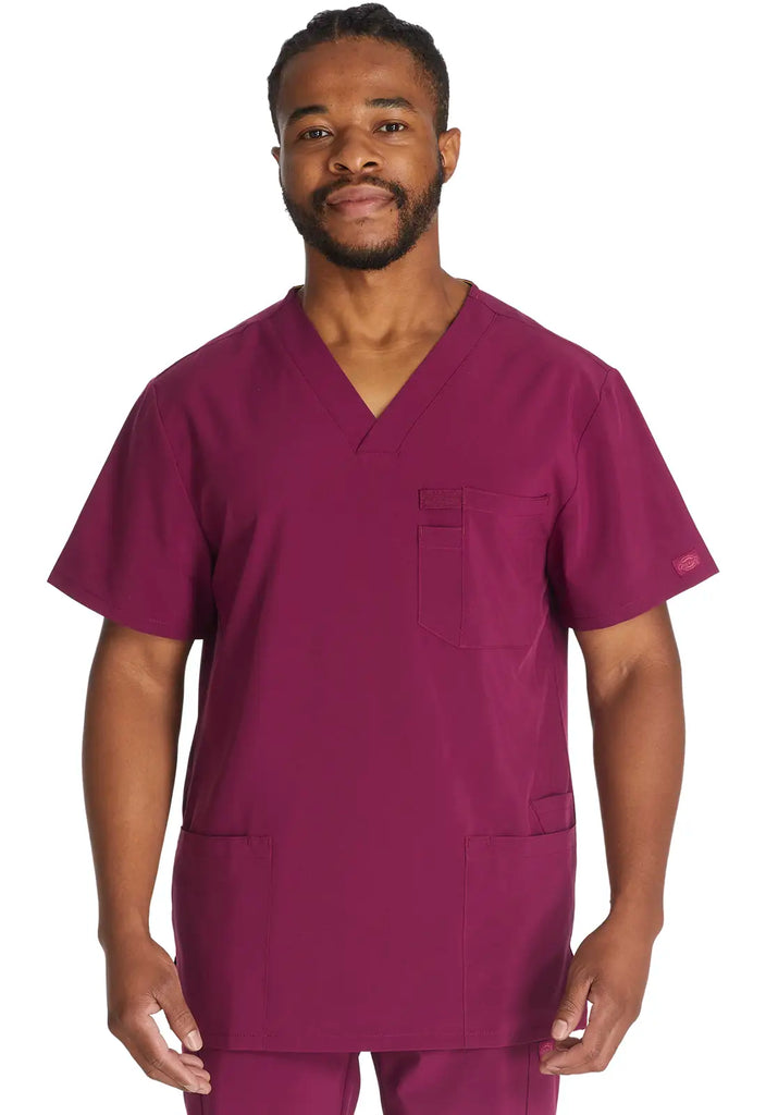 Dickies Scrubs 5-Pocket Men's V-Neck Top Wine | scrub-supply.com