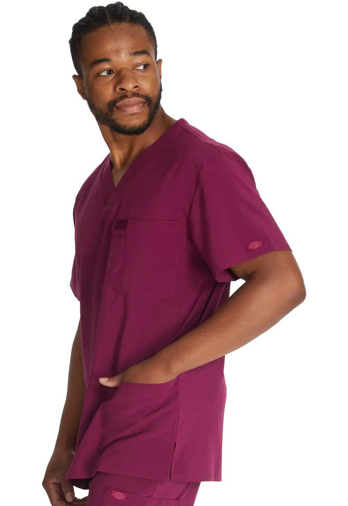 Dickies Scrubs 5-Pocket Men's V-Neck Top Wine | scrub-supply.com