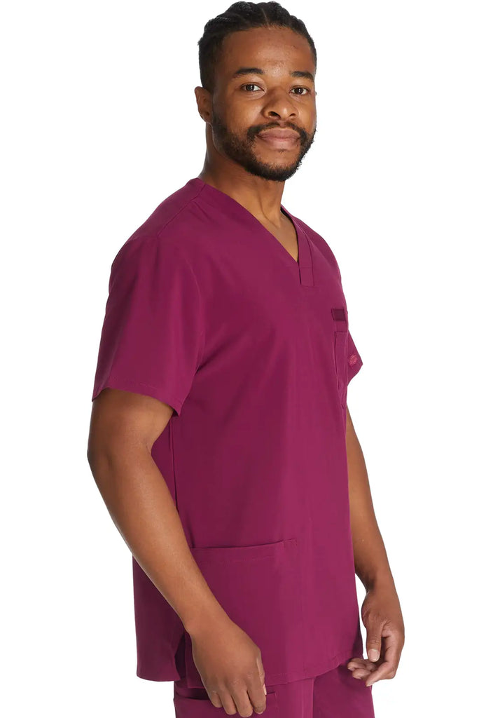 Dickies Scrubs 5-Pocket Men's V-Neck Top Wine | scrub-supply.com