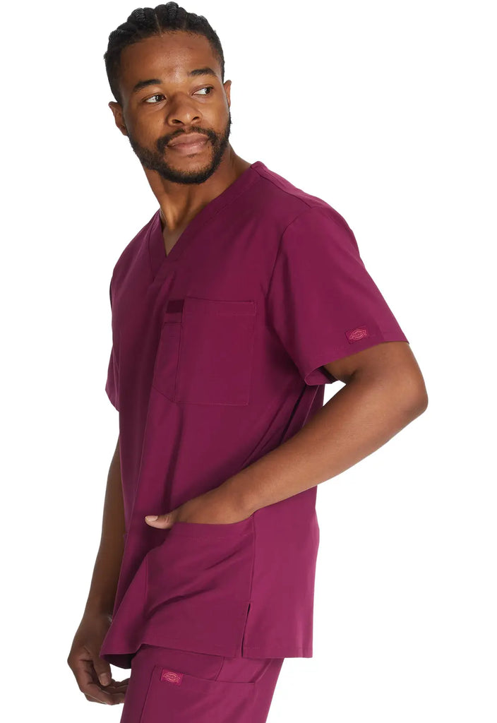 Dickies Scrubs 5-Pocket Men's V-Neck Top Wine | scrub-supply.com