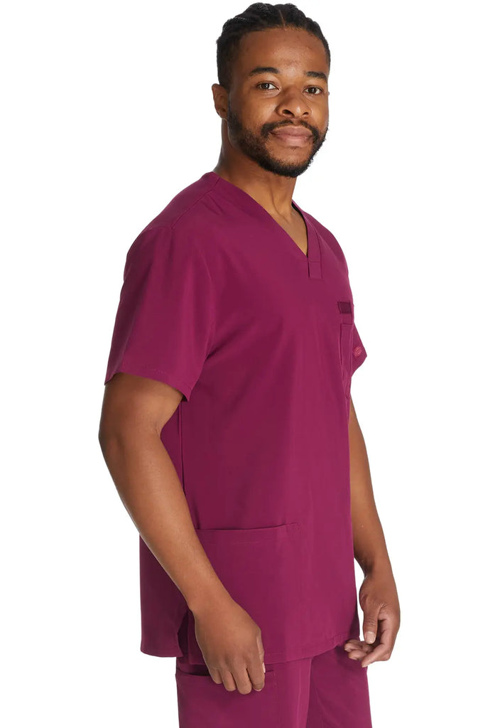 Dickies Scrubs 5-Pocket Men's V-Neck Top Wine | scrub-supply.com