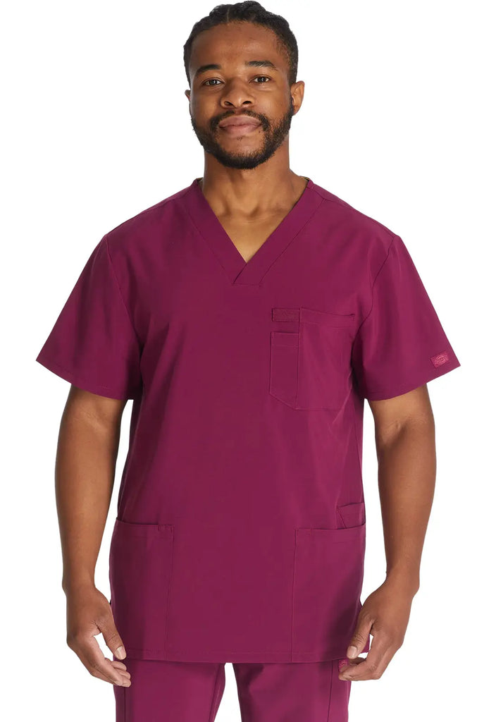 Dickies Scrubs 5-Pocket Men's V-Neck Top Wine | scrub-supply.com