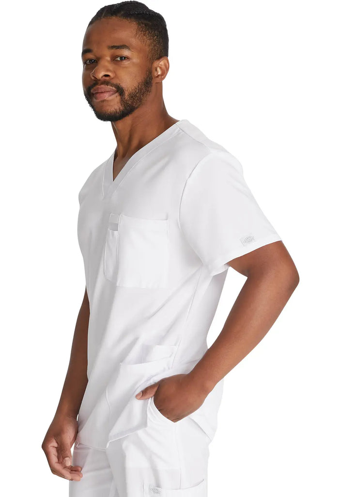 Dickies Scrubs 5-Pocket Men's V-Neck Top White | scrub-supply.com