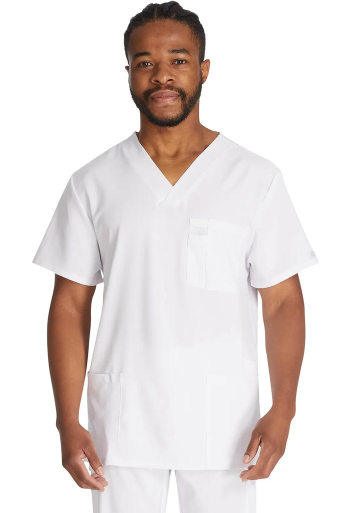 Dickies Scrubs 5-Pocket Men's V-Neck Top White | scrub-supply.com