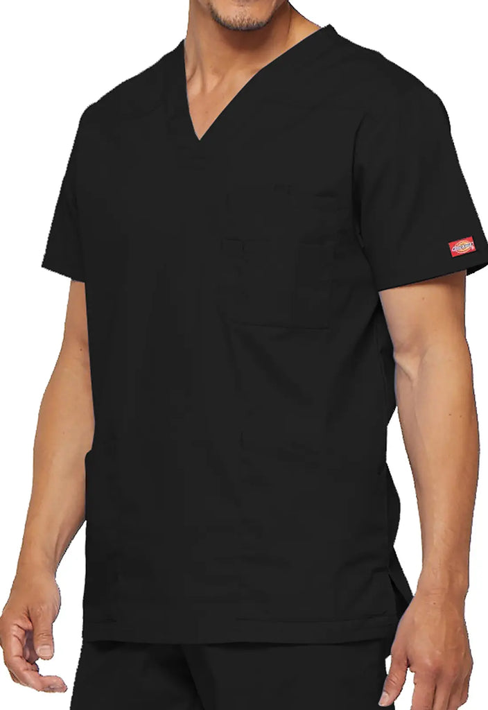 Dickies Scrubs Essentials Men's V-Neck Top Black | scrub-supply.com