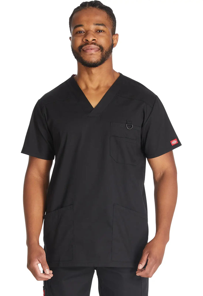 Dickies Scrubs Essentials Men's V-Neck Top Black | scrub-supply.com