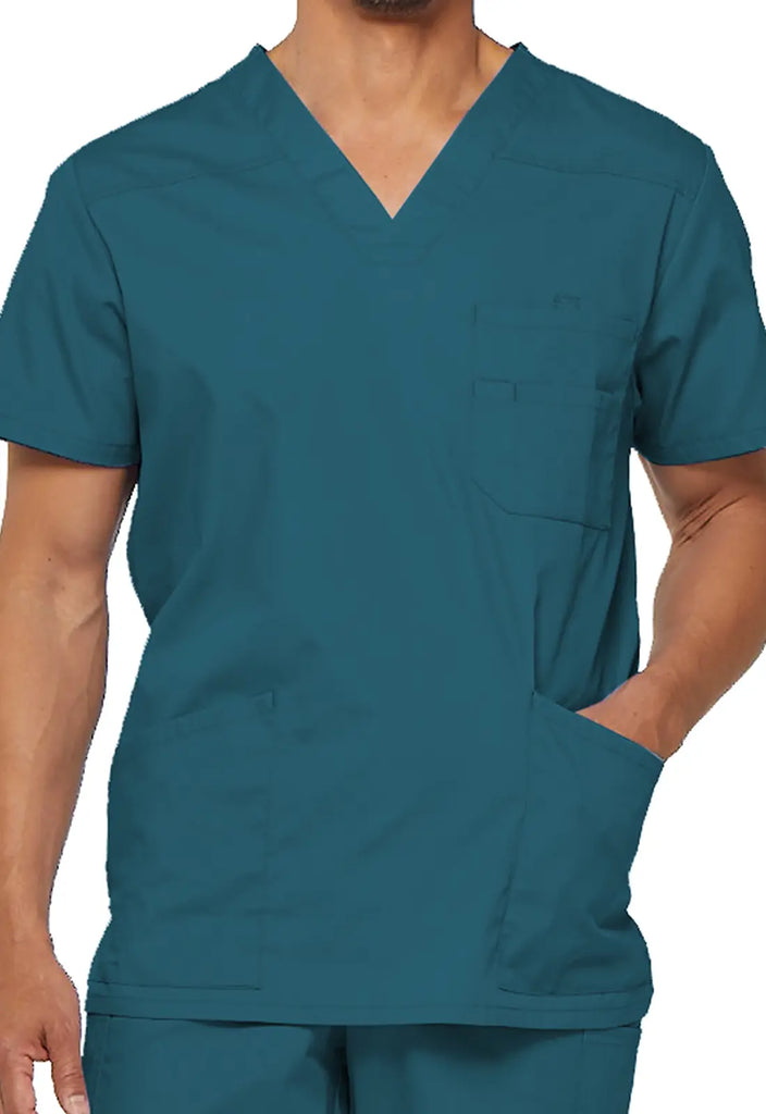 Dickies Scrubs Essentials Men's V-Neck Top Caribbean Blue | scrub-supply.com