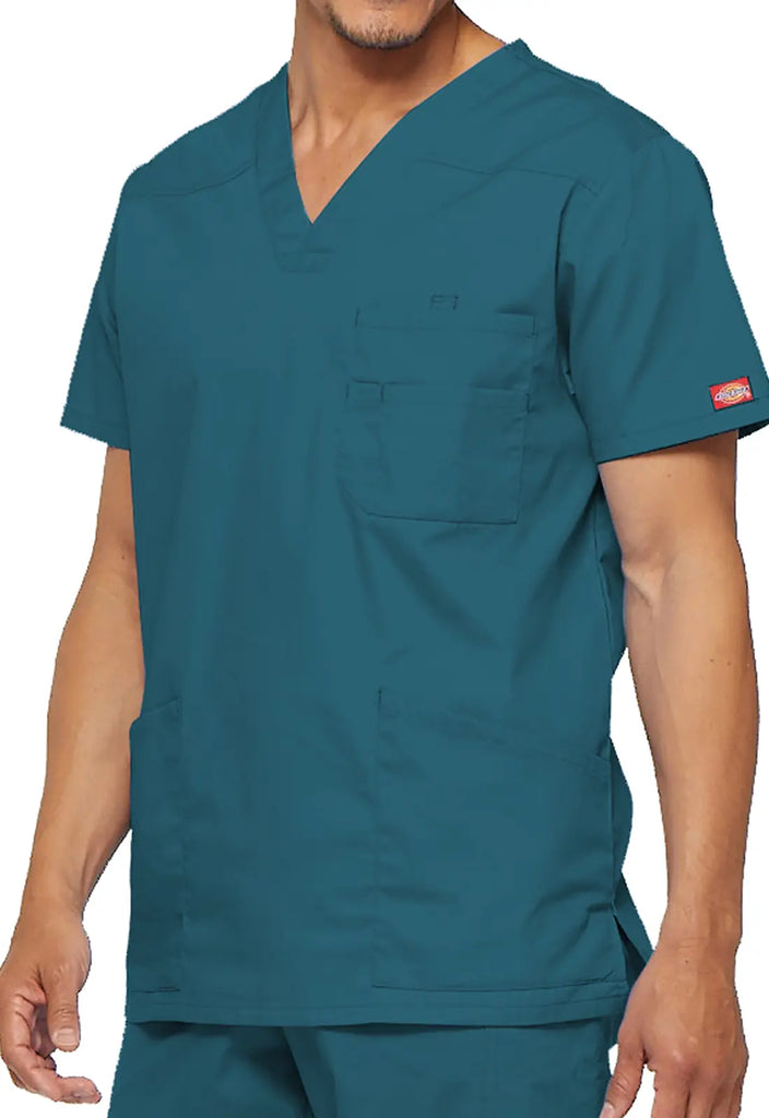 Dickies Scrubs Essentials Men's V-Neck Top Caribbean Blue | scrub-supply.com