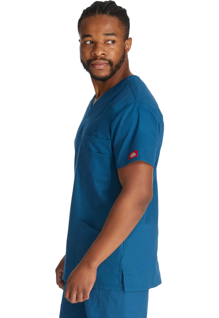 Dickies Scrubs Essentials Men's V-Neck Top Caribbean Blue | scrub-supply.com