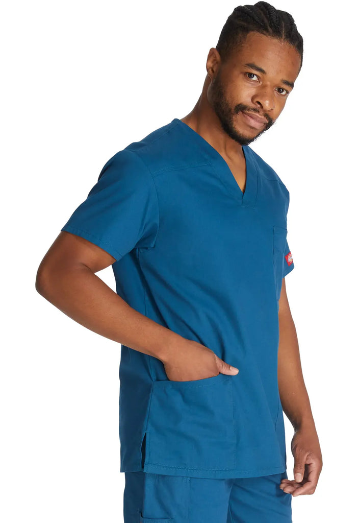 Dickies Scrubs Essentials Men's V-Neck Top Caribbean Blue | scrub-supply.com