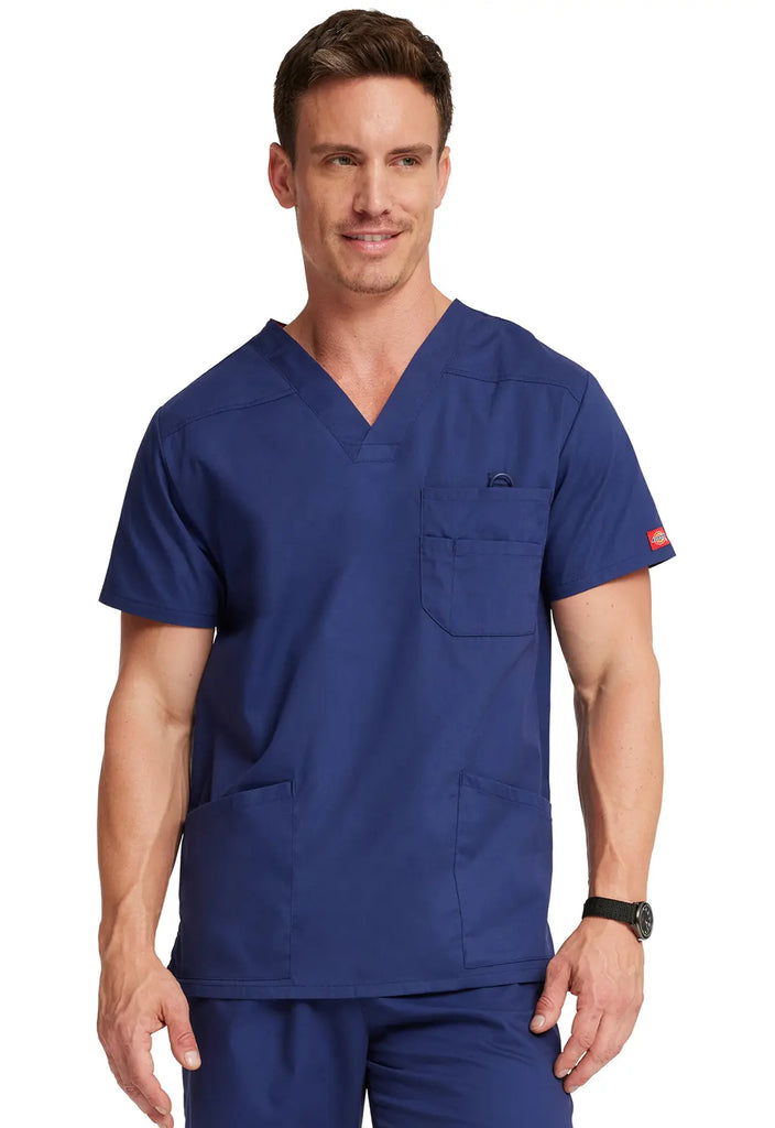 Dickies Scrubs Essentials Men's V-Neck Top Navy | scrub-supply.com