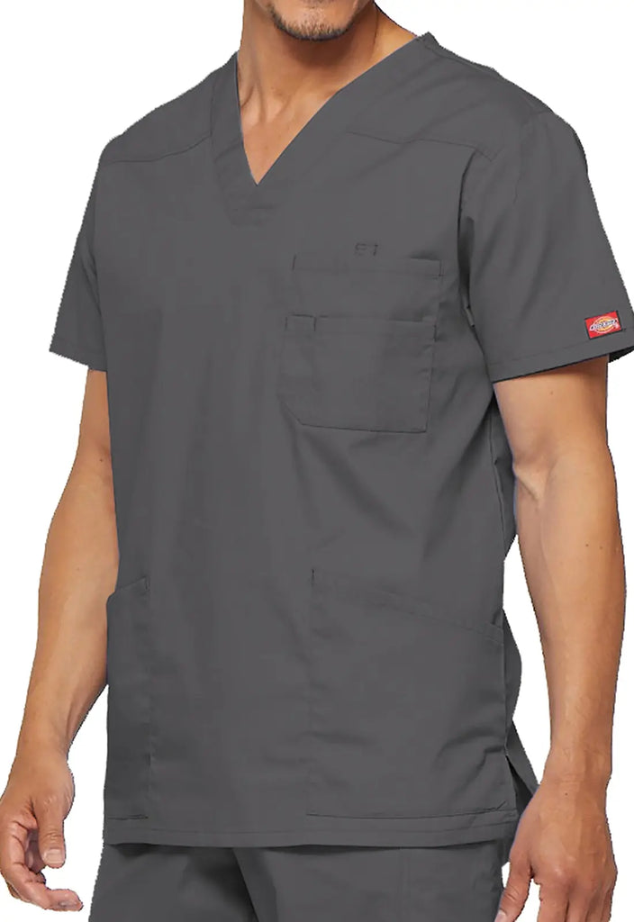 Dickies Scrubs Essentials Men's V-Neck Top Pewter | scrub-supply.com