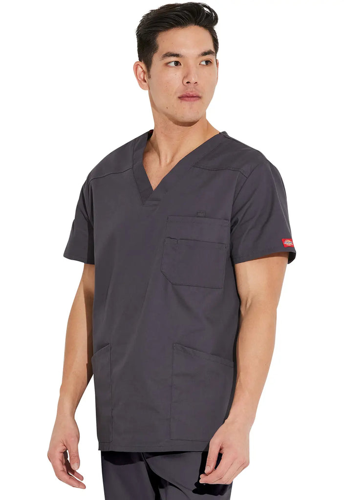 Dickies Scrubs Essentials Men's V-Neck Top Pewter | scrub-supply.com