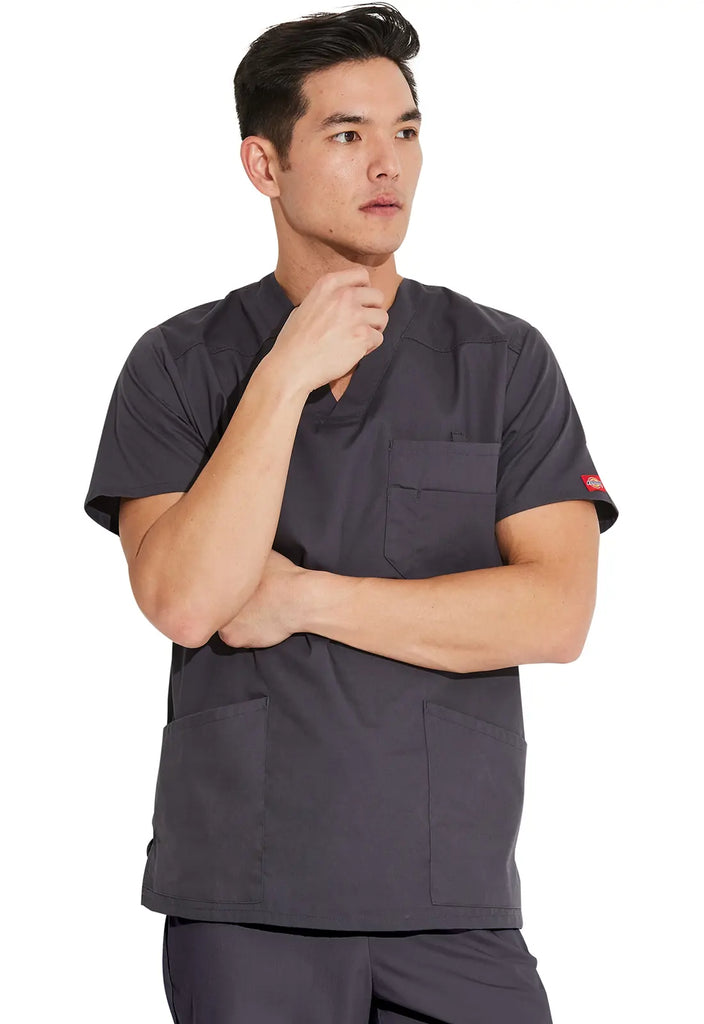 Dickies Scrubs Essentials Men's V-Neck Top Pewter | scrub-supply.com