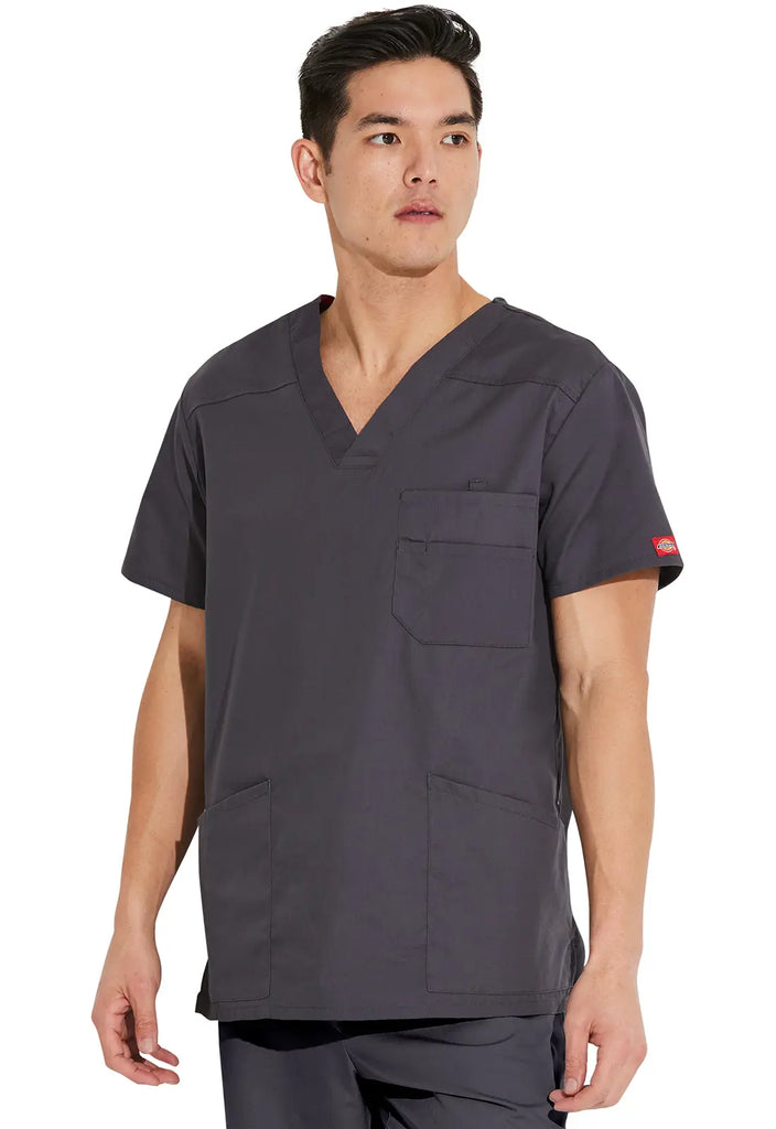 Dickies Scrubs Essentials Men's V-Neck Top Pewter | scrub-supply.com