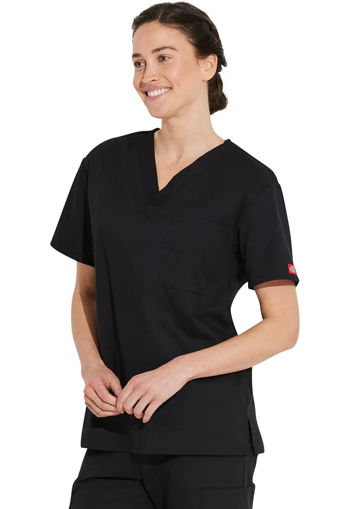 Dickies Scrubs Unisex Tuckable V-Neck Top Black | scrub-supply.com