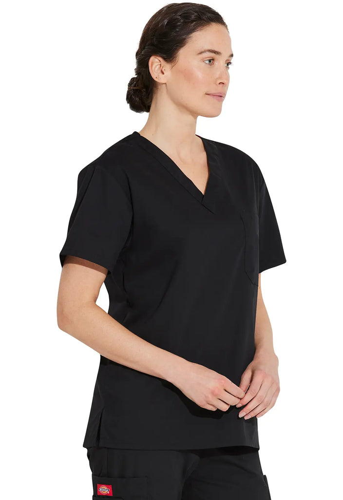 Dickies Scrubs Unisex Tuckable V-Neck Top Black | scrub-supply.com