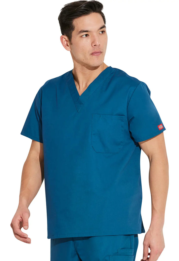 Dickies Scrubs Unisex Tuckable V-Neck Top Caribbean Blue | scrub-supply.com