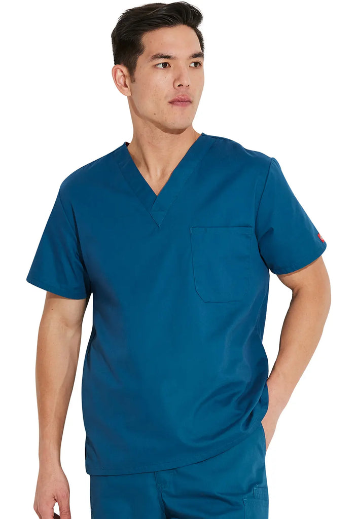 Dickies Scrubs Unisex Tuckable V-Neck Top Caribbean Blue | scrub-supply.com